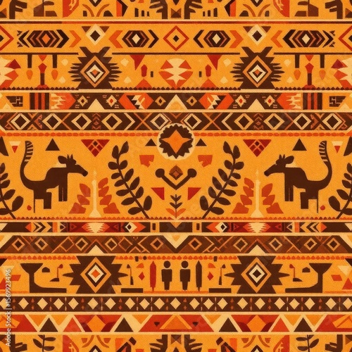 Wallpaper Mural Ethnic Pattern Delight: A vibrant tapestry of cultures, showcased in a beautiful ethnic pattern. This image features a seamless design filled with intricate details, exuding a rich cultural heritage. Torontodigital.ca