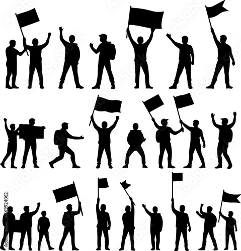 Protest Flags  Banners Silhouettes 16 Demonstration Icons