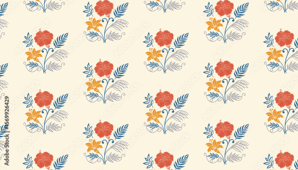 Fototapeta premium seamless floral pattern with minimal flower outlines and elegant stem sketch for fabric print