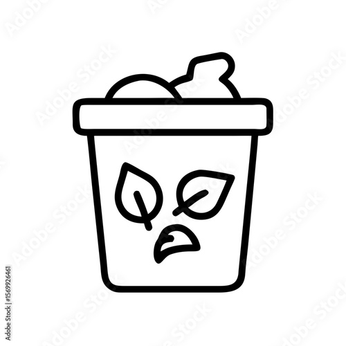 Trash bin with organic waste and leaves in minimal style  