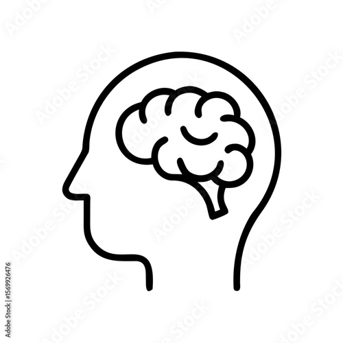 Human silhouette with outline of a brain showing thought process  