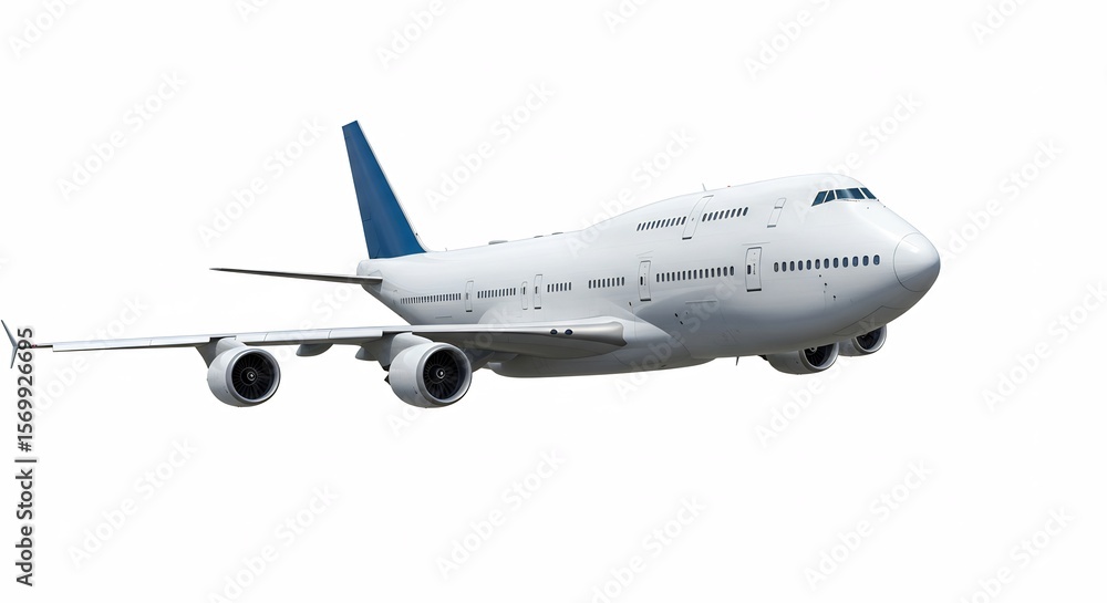 Obraz premium 白い巨大旅客機 滑らかに飛行 青空背景. AI Generated