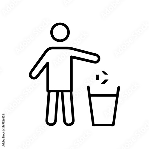 Stick figure throwing waste into a trash can symbolizing recycling  