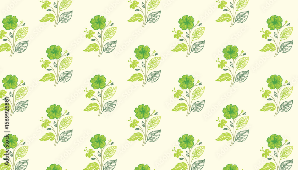 Fototapeta premium elegant seamless floral pattern with artistic cotton flower and minimal style leaf designs