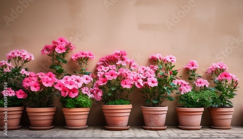 Wallpaper Mural potted pink flowers against wall Torontodigital.ca