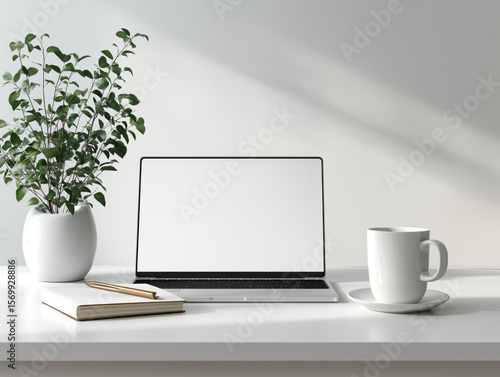 Minimalist White Wood Desk Workspace with Modern Scandinavian Design