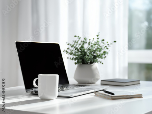 Minimalist White Wood Desk Workspace with Modern Scandinavian Design