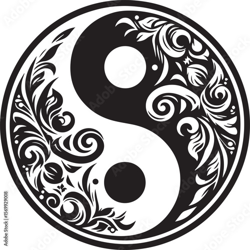 Intricate Yin Yang Symbol with Floral Ornate Decorations