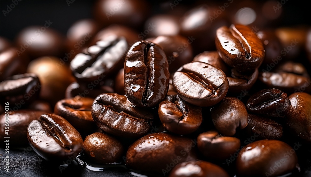 shiny oily roasted coffee beans rich detail drink dark shiny oily roasted coffee beans rich detail drink dark