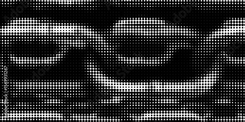 Pixelated bitmap gradient texture. Black and white dither pattern background. Abstract glitchy pattern. 8 bit video game screen wallpaper. Wide raster backdrop. Retro pixel art Illustration