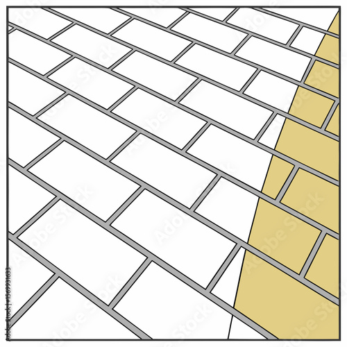Tiled surface pattern with white and yellow rectangles arranged diagonally with gray grout lines