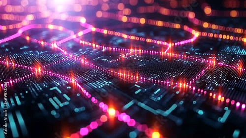 Wallpaper Mural Abstract technology background with glowing neon lights and circuit board details Torontodigital.ca