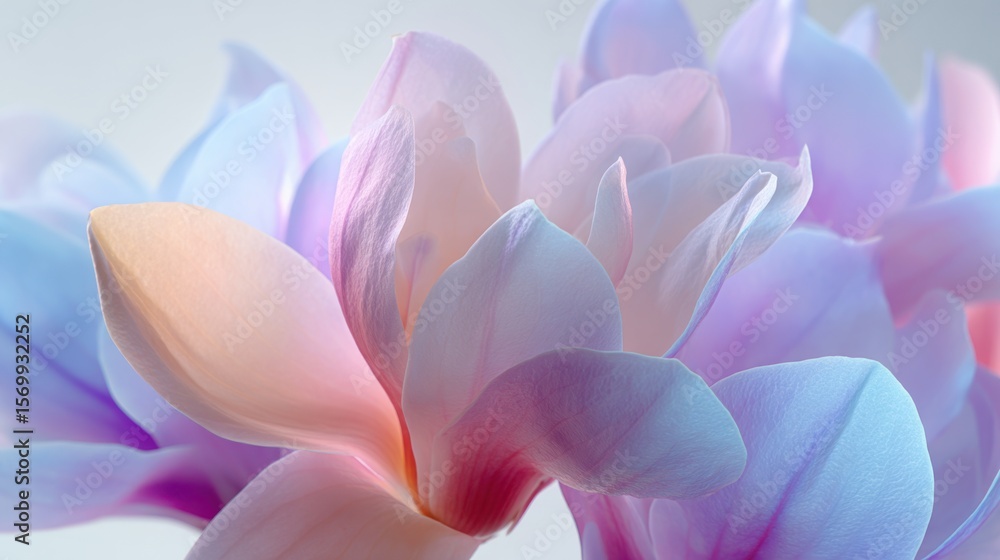 Fototapeta premium Soft pastel hues blend on delicate magnolia petals in a dreamy macro view
