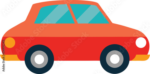 Animated Car: A vibrantly colored car illustration, rendered in a flat design style. Its cheerful appearance and simple lines create a sense of playful simplicity.