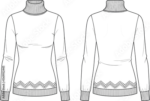 Minimalist Turtleneck Sweater with Lace Detail, Fashion Illustration, Elegant Casual Wear Design