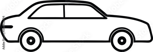 Sleek Sedan Silhouette: A clean, minimalist line drawing depicts a modern sedan. It has a streamlined body and evokes a sense of motion and elegance.