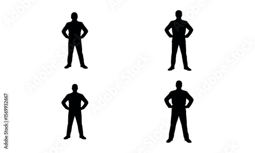 Set of confident standing male silhouettes in strong and bold posture
