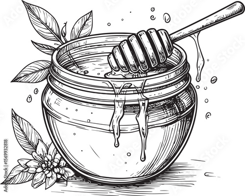 Golden Nectar: Hand-Drawn Honey Pot Illustration