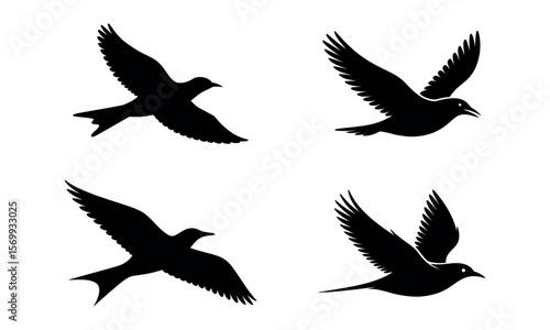 Set of flying bird silhouette icons in various wing positions
