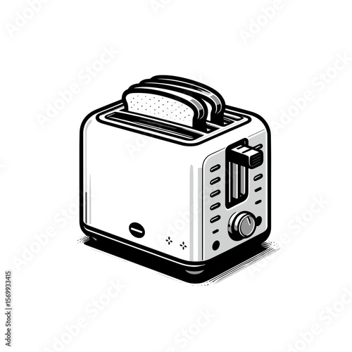 Classic toaster with slices of bread on tabletop on transparent background  
