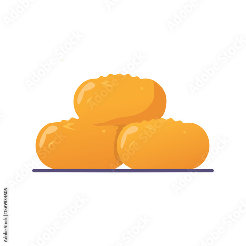Golden chicken nuggets on a plate, freshly cooked and ready to eat. The image is an illustration of three tasty nuggets