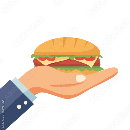 A hand carefully holding a delicious and appetizing burger
