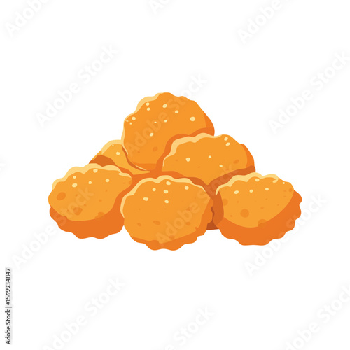 A close-up of a pile of delicious golden fried chicken nuggets