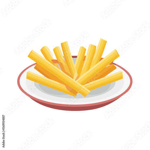 A plate of appetizing, golden-fried French fries on a plate. A simple, yet elegant depiction of a classic, beloved snack.