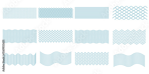 Water waves. Set of wavy zigzag lines. Wave thin line background. Vector zigzag and wavy  horizontal underline. Vector illustration