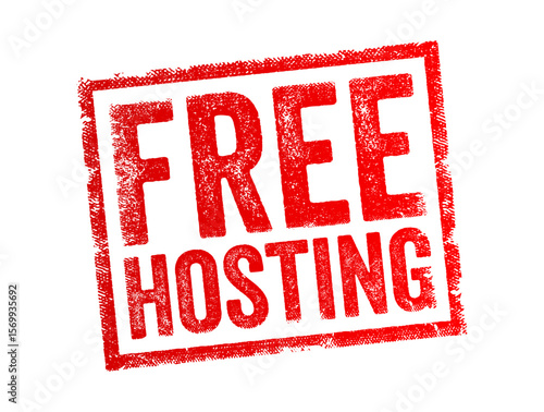 Grunge rubber stamp with the text “Free Hosting” isolated on white background. Concept for web services promotion, internet domain hosting, and online storage offers