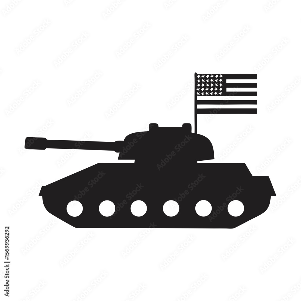 Fototapeta premium military tank with an american flag waving from it vector art