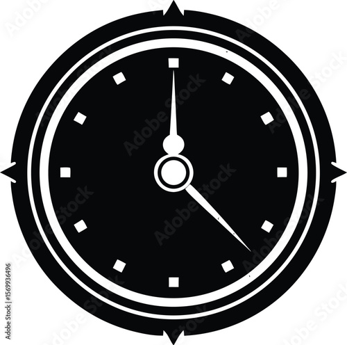 Clock in Time's Embrace: An elegant clock stands still, an emblem of precision and the essence of time, with the watch's hands frozen in a still, encapsulating the timeless beauty of moments.