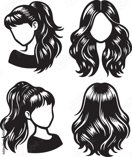 Print Diverse Women Hair Styles Set