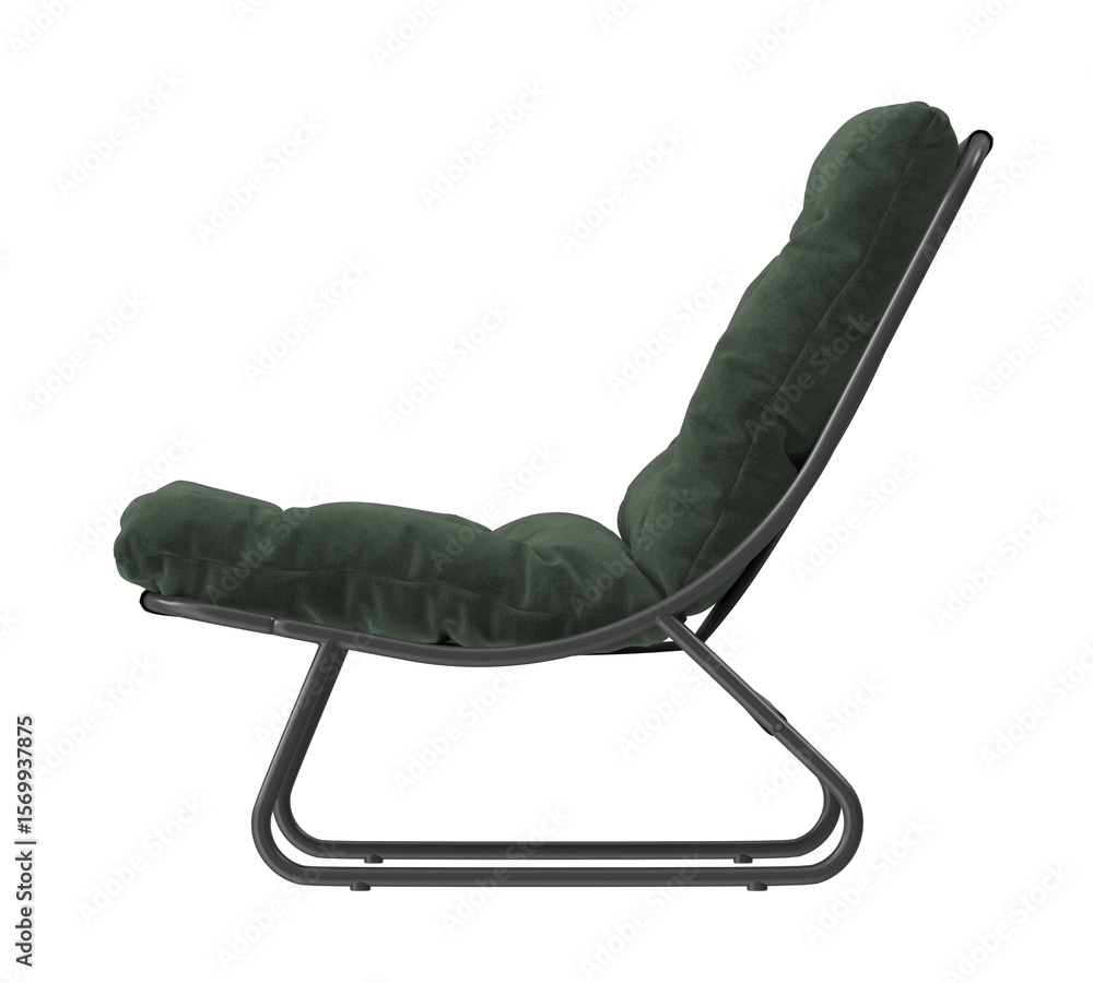Japandi Style Armless Chair with Dark Metal Frame, Side View Japandi Style Armless Chair with Dark Metal Frame, Side View
