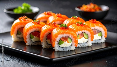 Fresh salmon sushi rolls