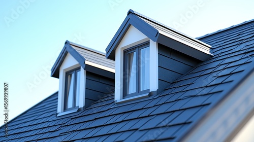 Fototapeta Naklejka Na Ścianę i Meble -  Close-up of two rooftop dormer windows