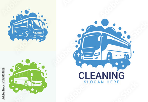 Bus Cleaning washing Service Logo 