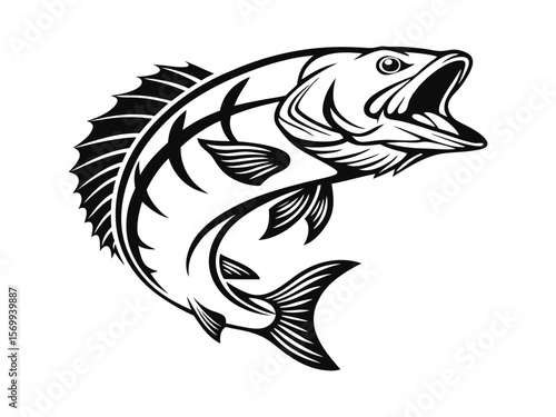 Fish silhouette vector art icon isolated on white, vector illustration. Sea fish silhouette vector illustration on a white background