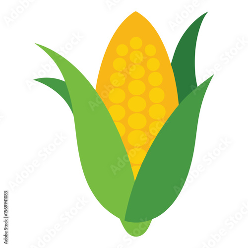 Vibrant Corn Delight: A radiant depiction of a single ear of corn, showcased in its vibrant yellow and green form. Capturing the fresh and natural essence of a staple harvest.