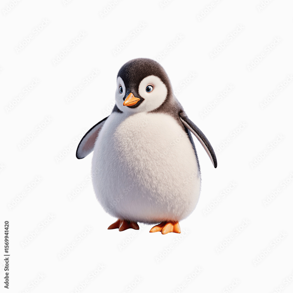 Fototapeta premium Adorable Penguin Portrait: a cute, young penguin stands against a clean backdrop, exuding charm and innocence. Its playful presence and endearing features capture the essence of Antarctic wildlife.