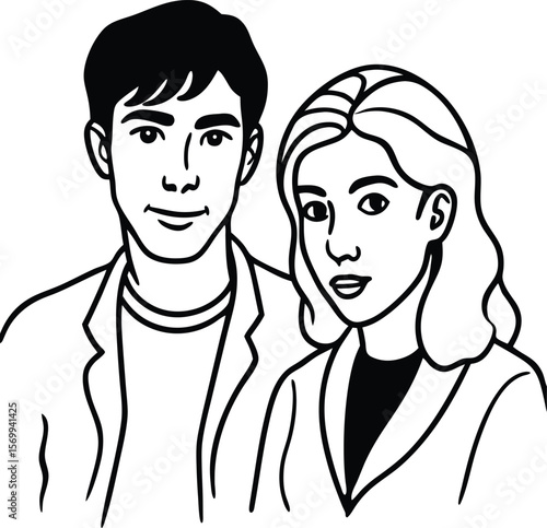 Eternal Bond: A tender black and white illustration portrays an intimate pair, head and shoulders view. The bond is of deep connection and love