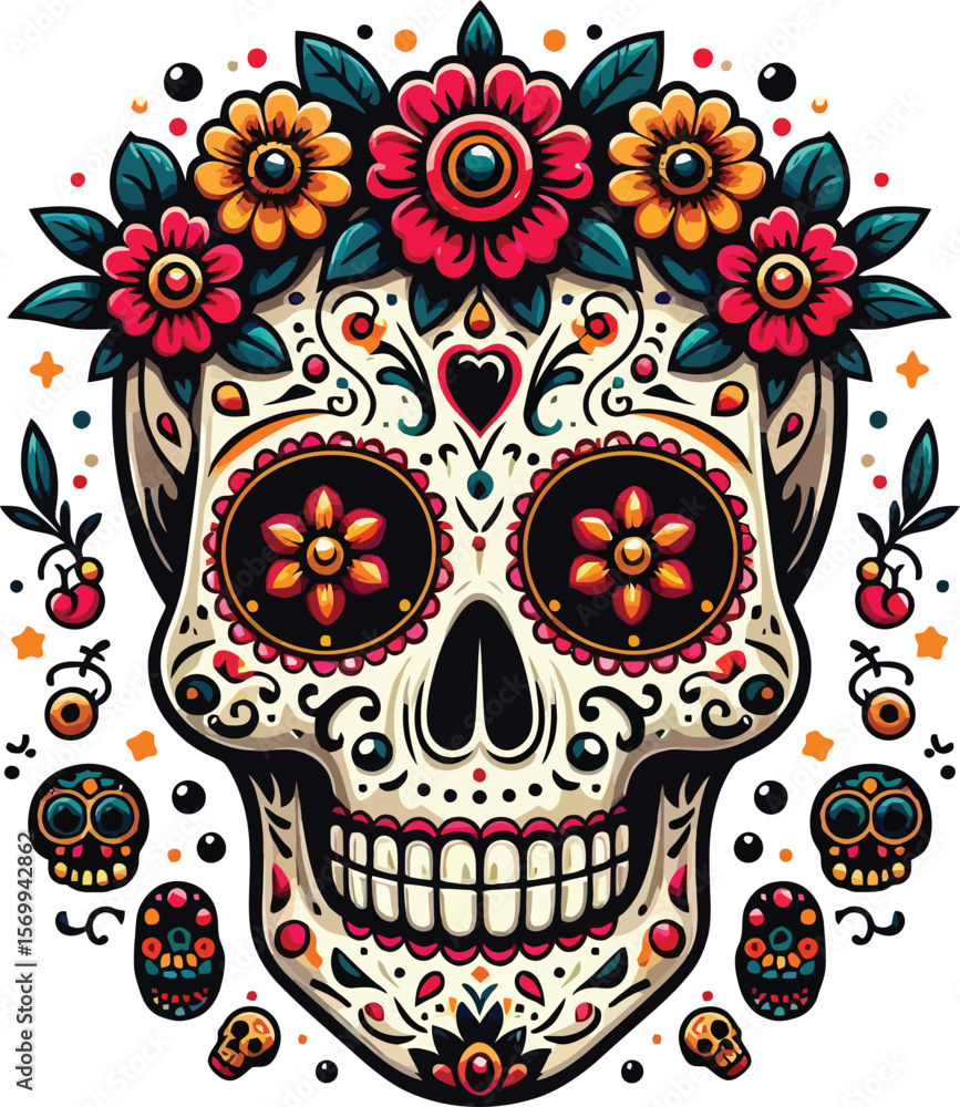 Vector Clipart of Calaveras (Day of the Dead Skulls) with Clean White Background Vector Clipart of Calaveras (Day of the Dead Skulls) with Clean White Background