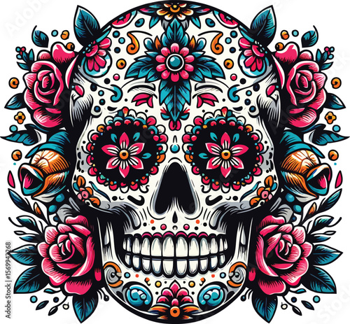 Vector Clipart of Calaveras (Day of the Dead Skulls) with Clean White Background