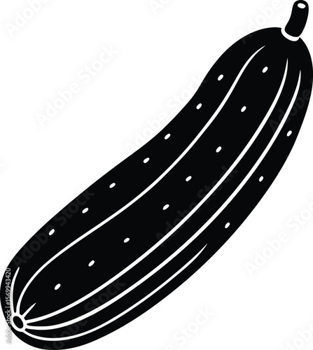 Crisp Cucumber Silhouette: A minimalistic, monochromatic illustration of a ripe, fresh cucumber, the embodiment of natural health and freshness.
