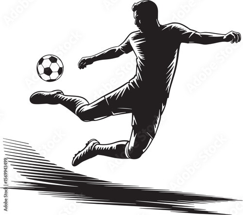 Silhouette of Footballer in Action – Perfect for Sports Graphics & Posters