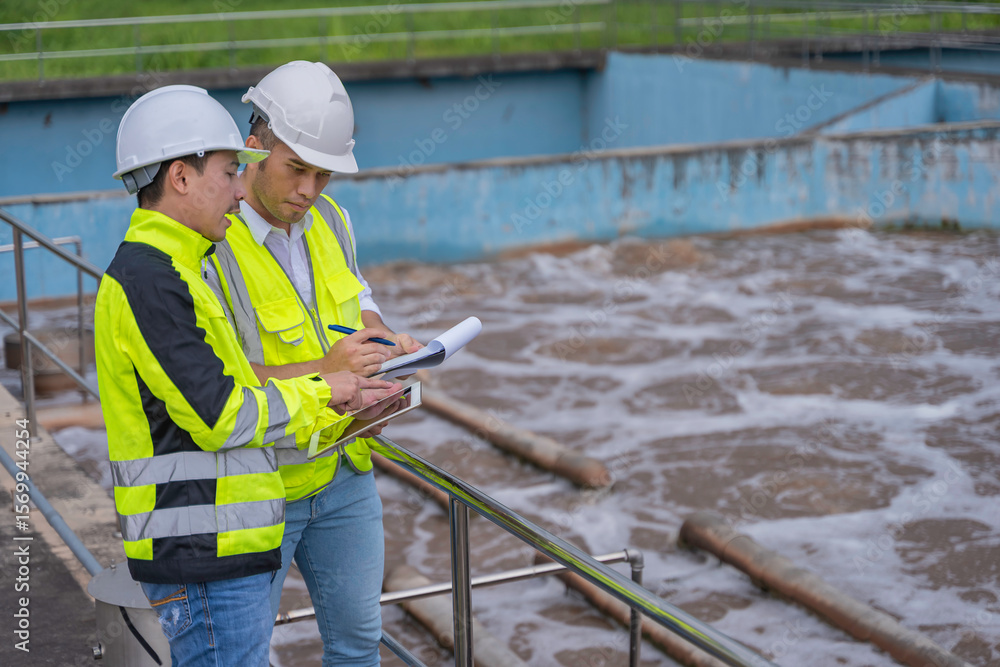Environmental engineers work at wastewater treatment plants,Water supply engineering working at Water recycling plant for reuse Environmental engineers work at wastewater treatment plants,Water supply engineering working at Water recycling plant for reuse