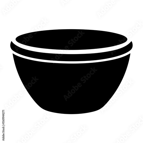 Simple Black Bowl Icon with Double White Trim Silhouette Isolated