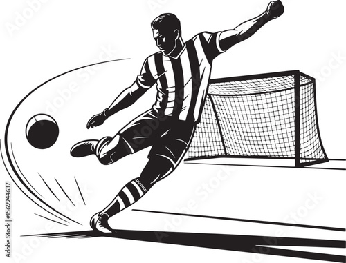 Silhouette of Footballer in Action – Perfect for Sports Graphics & Posters