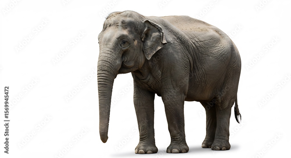 Fototapeta premium Elefant steht ruhig sanft beleuchtet weiss. AI Generated