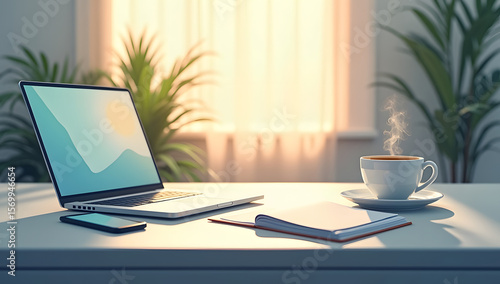 Wallpaper Mural Modern Office Desk with Laptop and Smartphone Torontodigital.ca